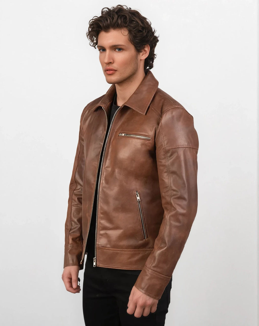 Maxwell Brown Leather Biker Jacket