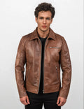 Maxwell Brown Leather Biker Jacket
