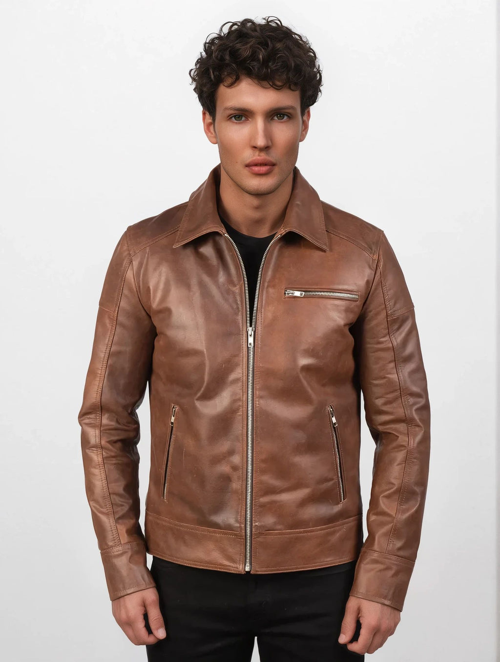 Maxwell Brown Leather Biker Jacket