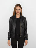 Calliope Black Hooded Leather Bomber Jacket