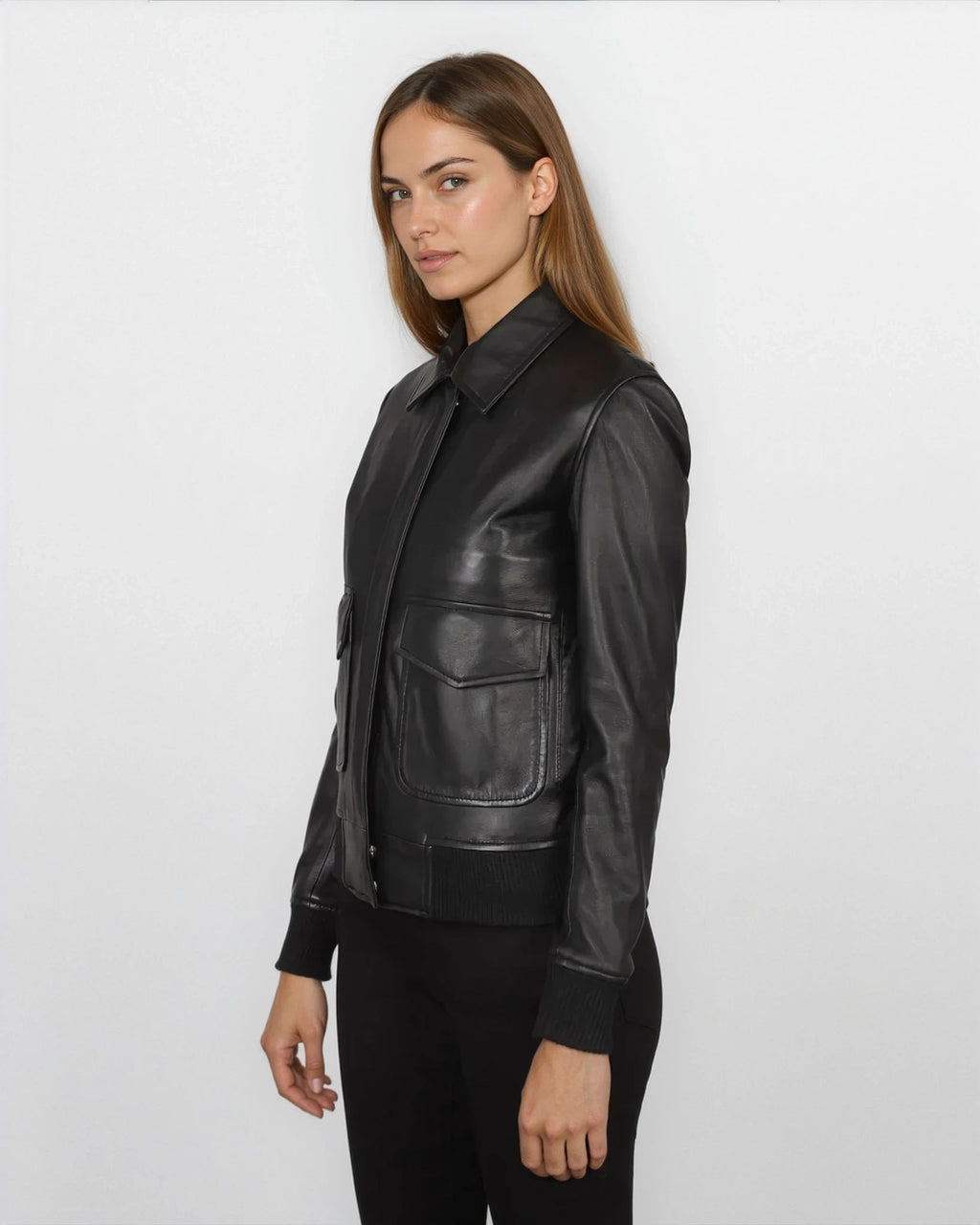 Calliope Black Hooded Leather Bomber Jacket