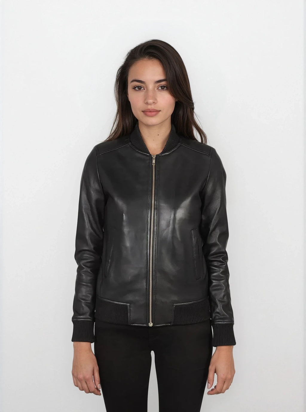 Josephine Black Leather Bomber Jacket