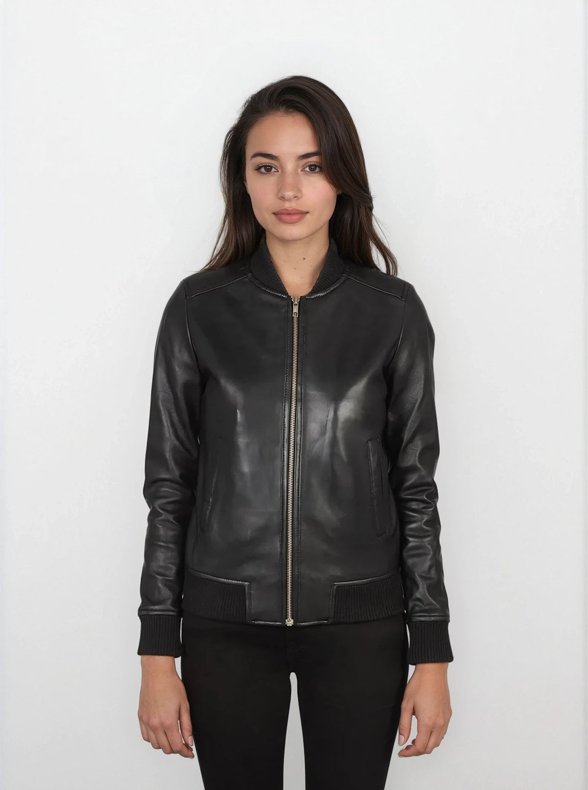 Josephine Black Leather Bomber Jacket