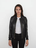 Josephine Black Leather Bomber Jacket