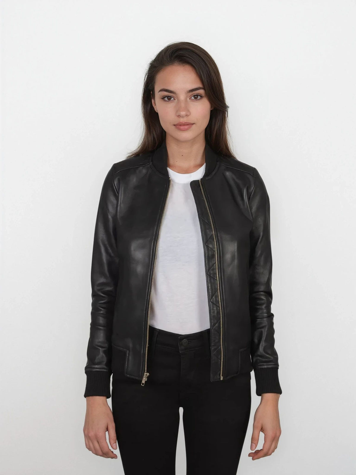 Josephine Black Leather Bomber Jacket