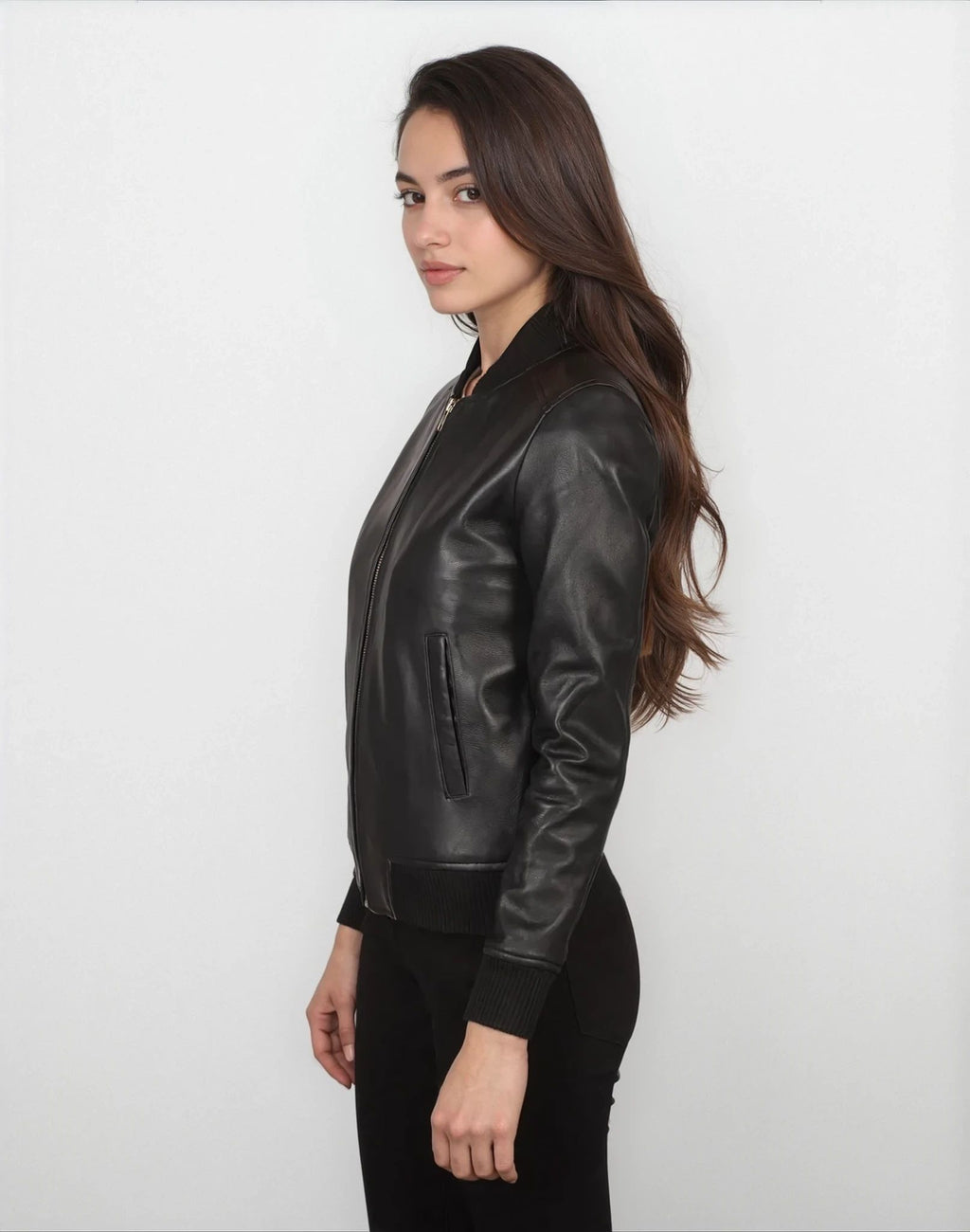 Josephine Black Leather Bomber Jacket