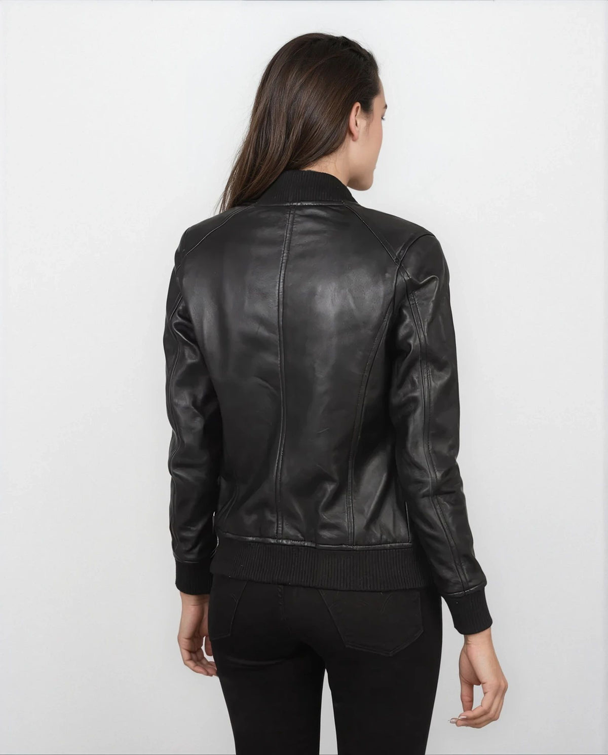 Josephine Black Leather Bomber Jacket