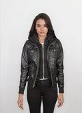 Margot Black Hooded Leather Bomber Jacket
