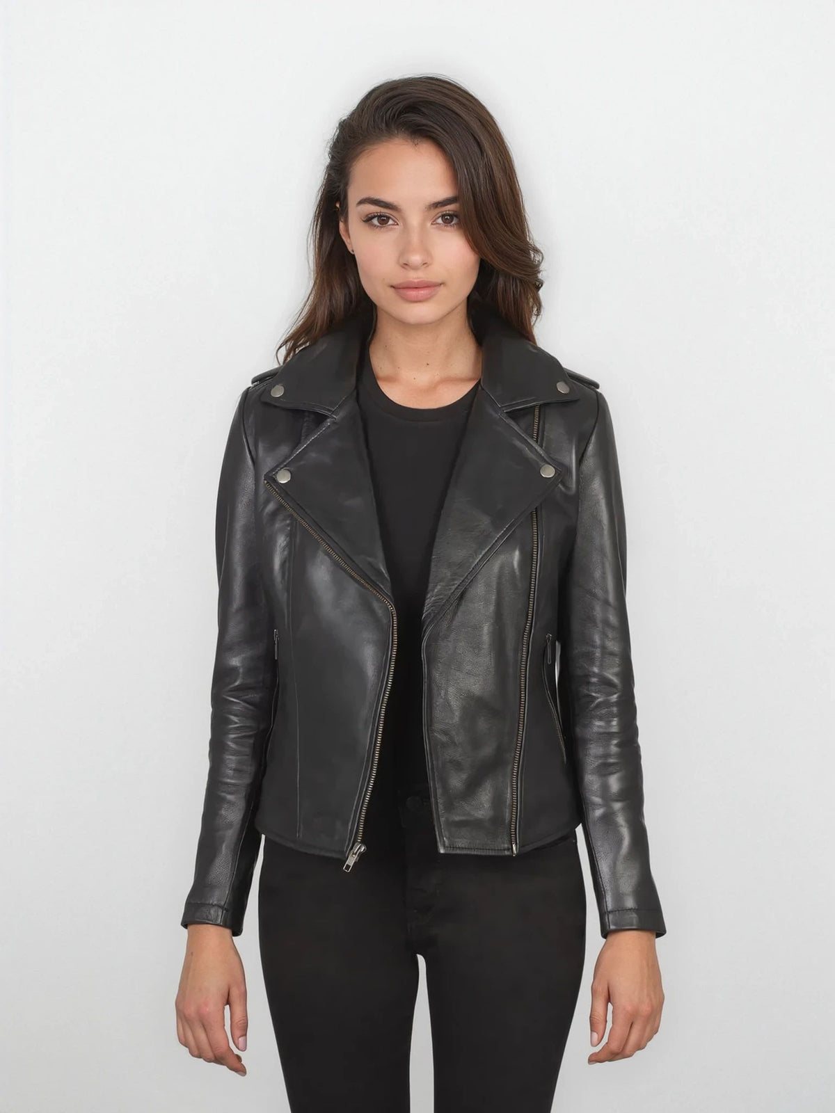 Serafina Black Leather Biker Jacket