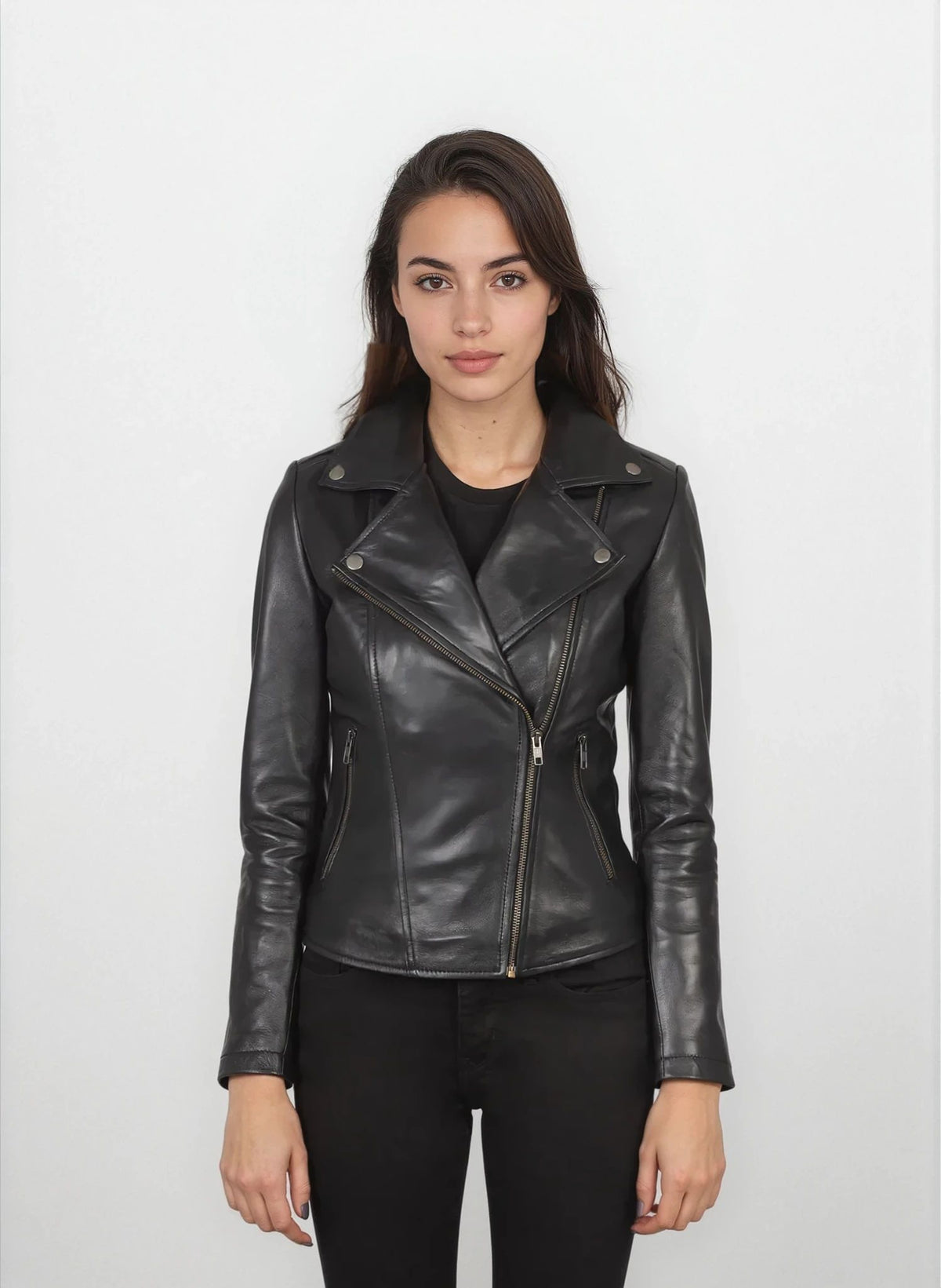 Serafina Black Leather Biker Jacket
