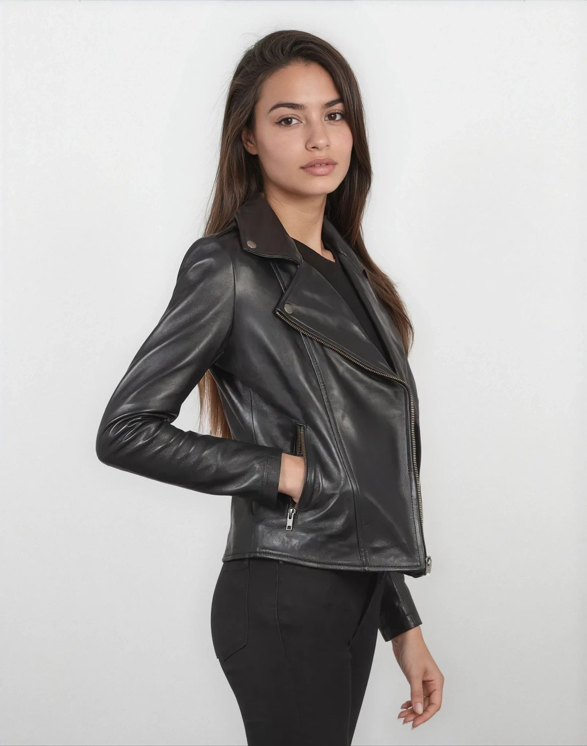 Serafina Black Leather Biker Jacket