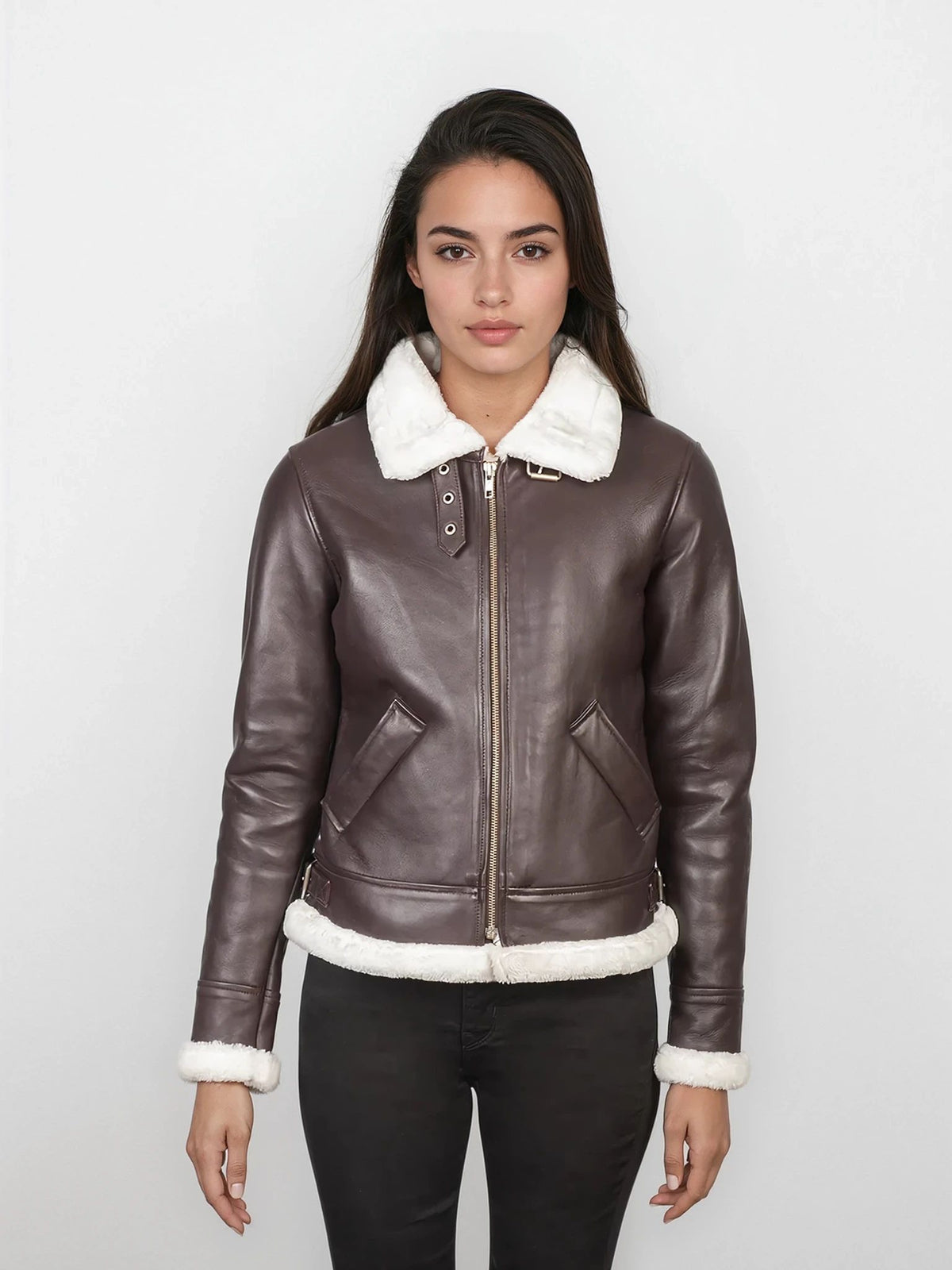 Sylvia Maroon Leather Bomber Jacket