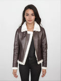 Sylvia Maroon Leather Bomber Jacket